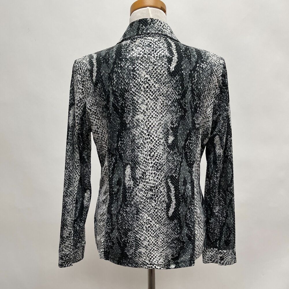 Erin London Women's Top Size Medium Black White Gray Snake Print - Picture 7 of 15